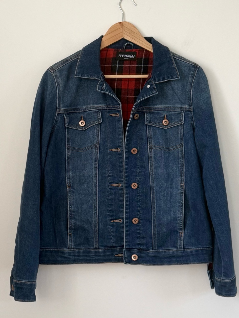 Parasuco Plaid Flannel Lined Denim Trucker Jacket